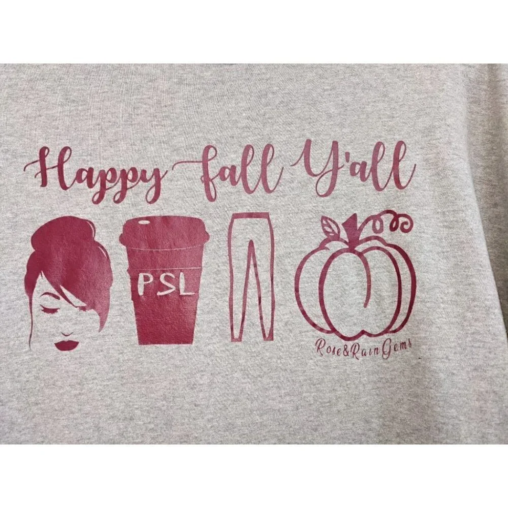 Happy Fall Y'all ! Graphic Tee Grey Womens Size Large - Picture 2 of 5